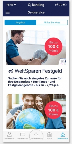 Screenshot O2 Banking App